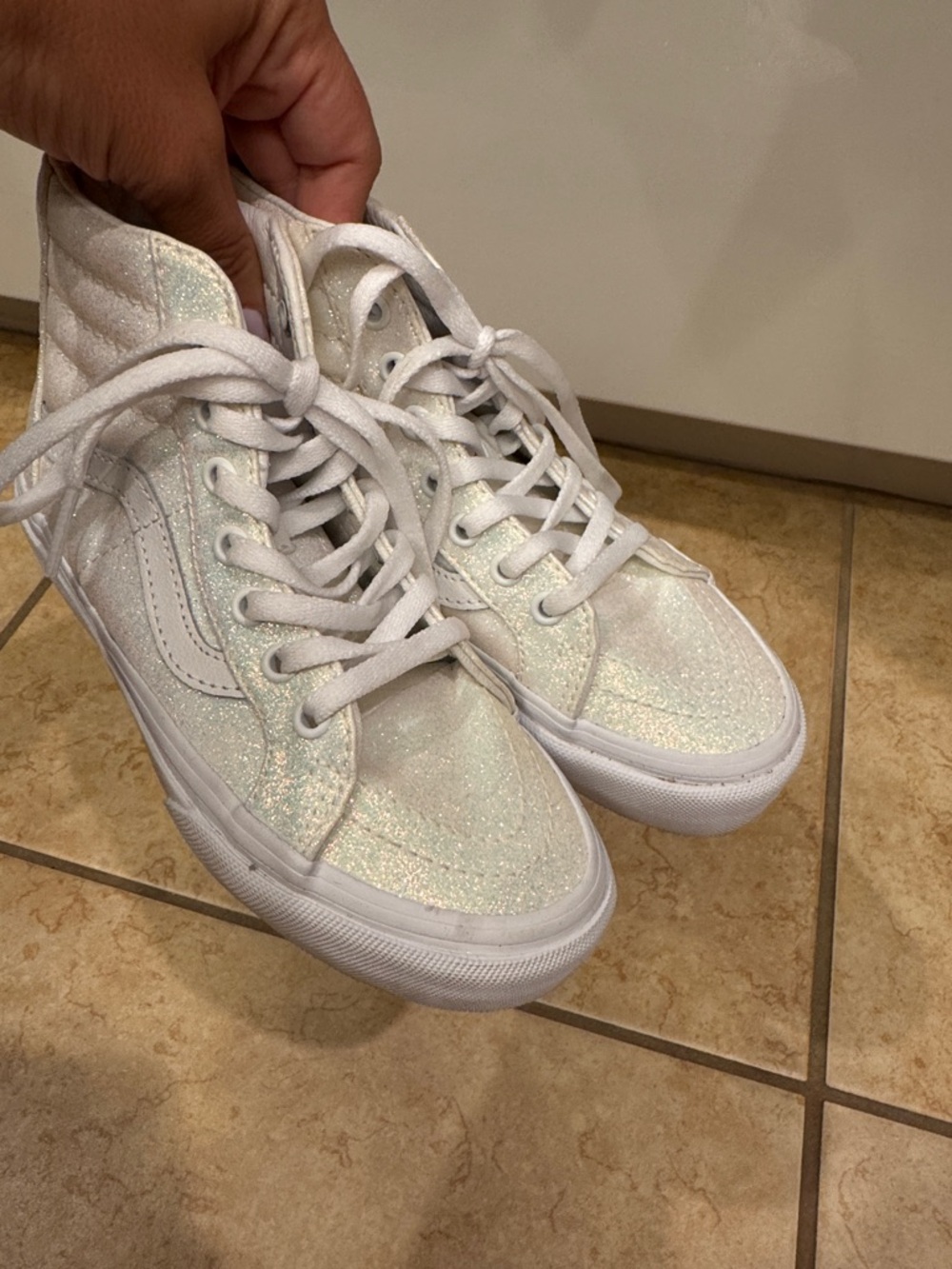 Vans White Sparkle High-Top Skate Sneakers